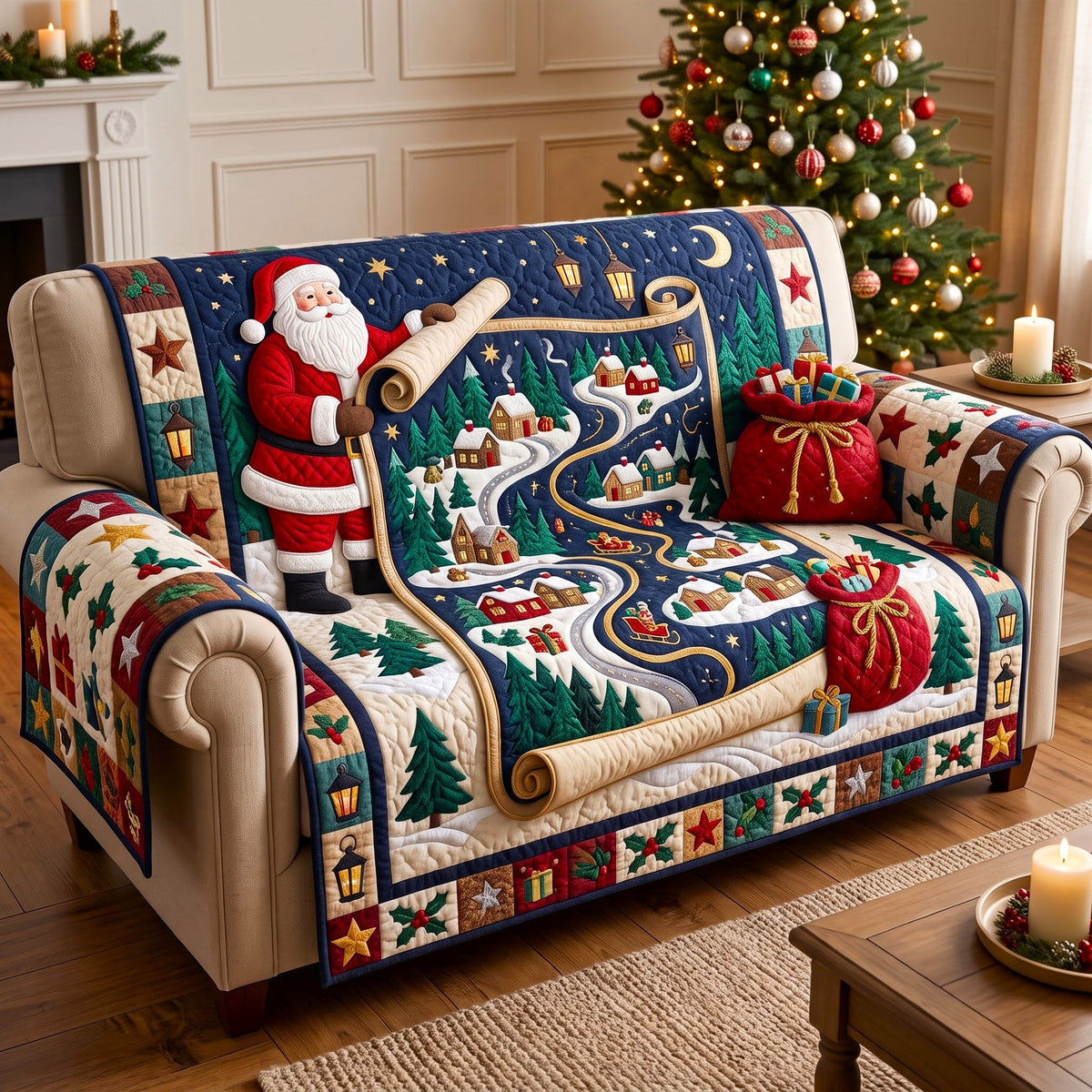 Santa Claus Quilted Sofa Cover GFTONMU3244