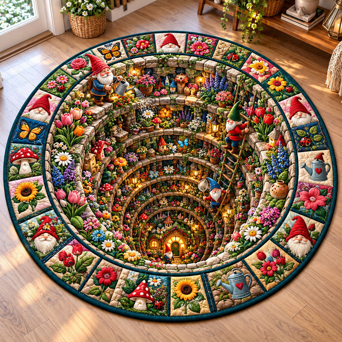 Whimsical Gnome Quilted Round Mat GFTONMU3333