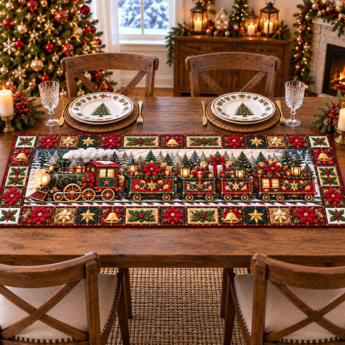 Christmas Train Quilted Table Runner GFTONMU3335
