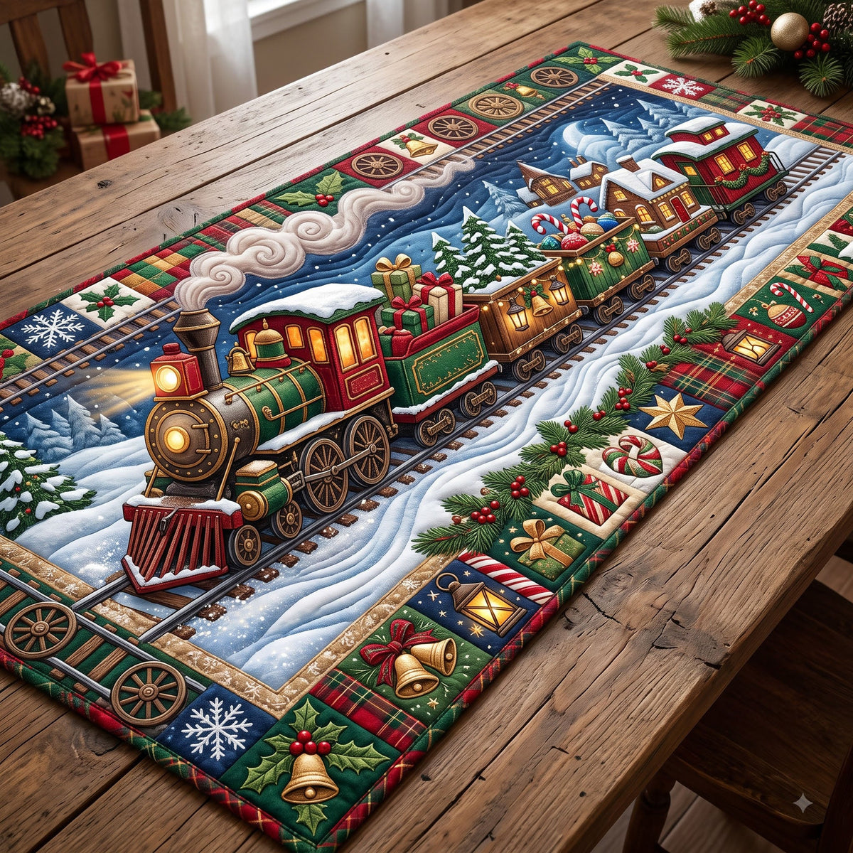 Christmas Train Quilted Table Runner GFTONMU3336