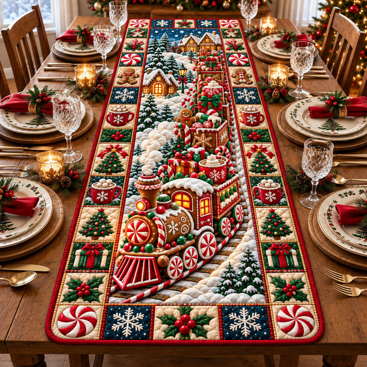 Christmas Train Quilted Table Runner GFTONMU3339