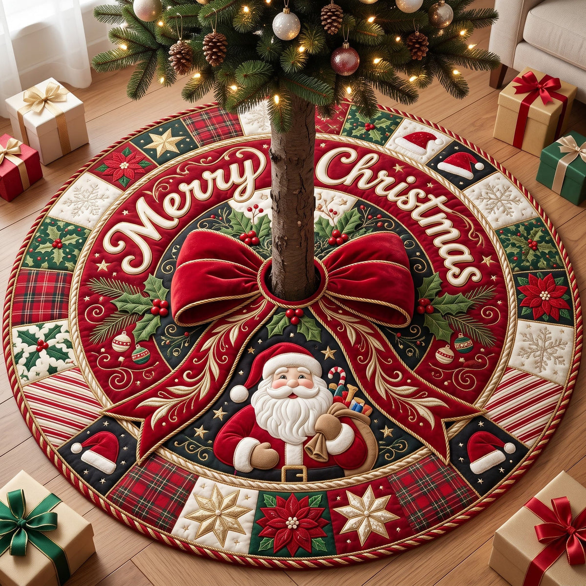 Merry Christmas Quilted Tree Skirt GFTONMU3385