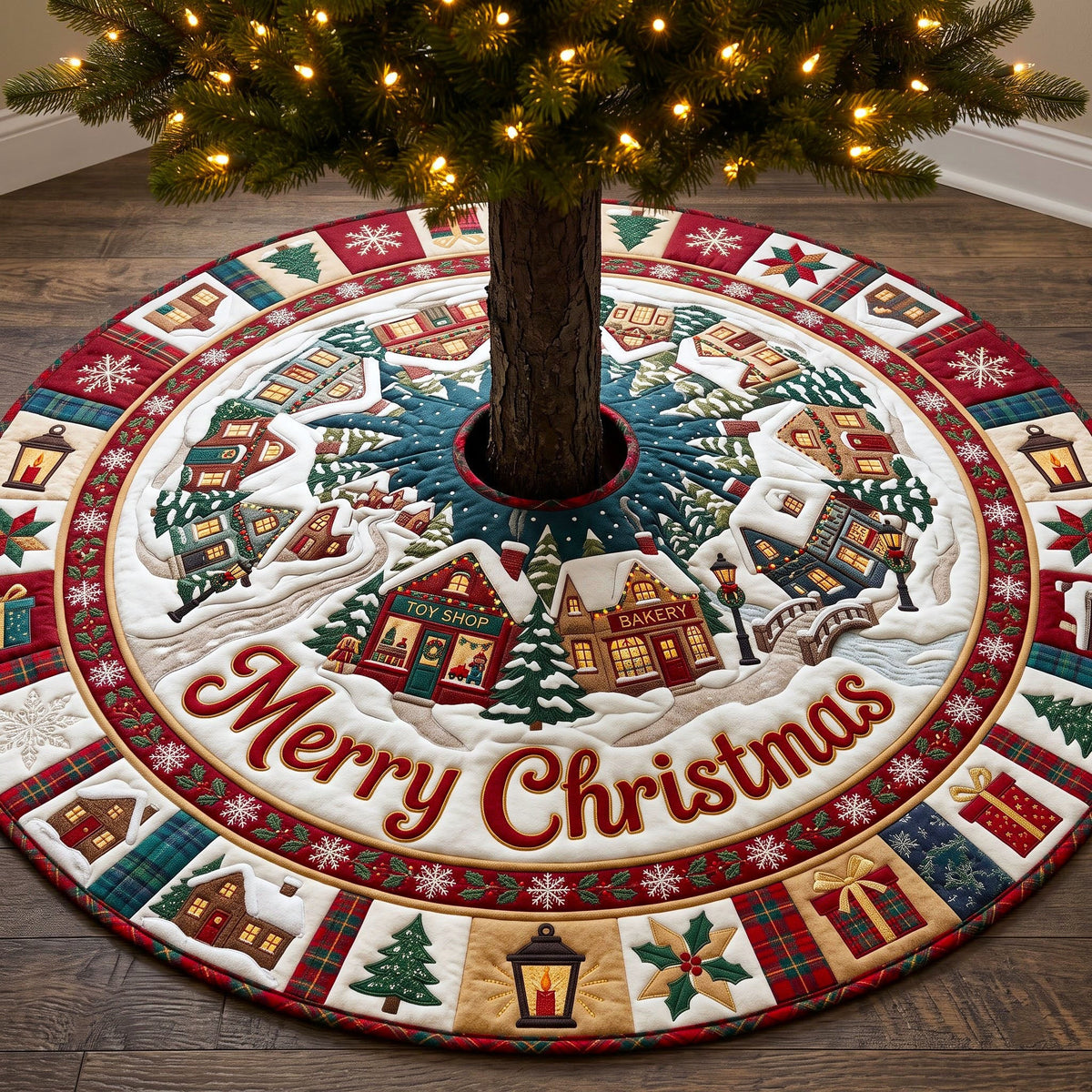 Merry Christmas Quilted Tree Skirt GFTONMU3386