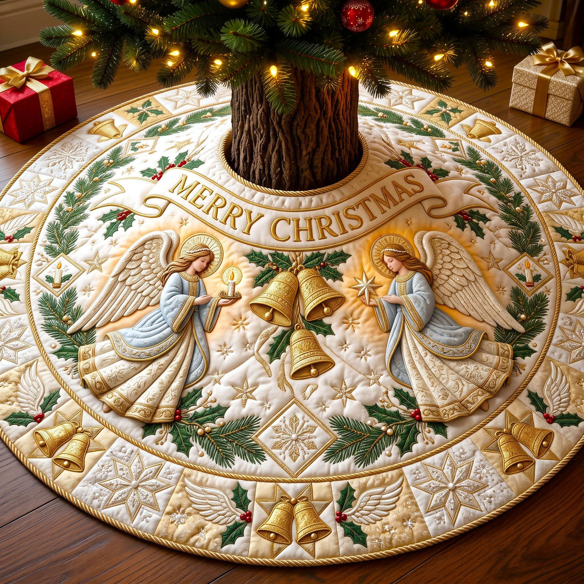 Merry Christmas Quilted Tree Skirt GFTONMU3392