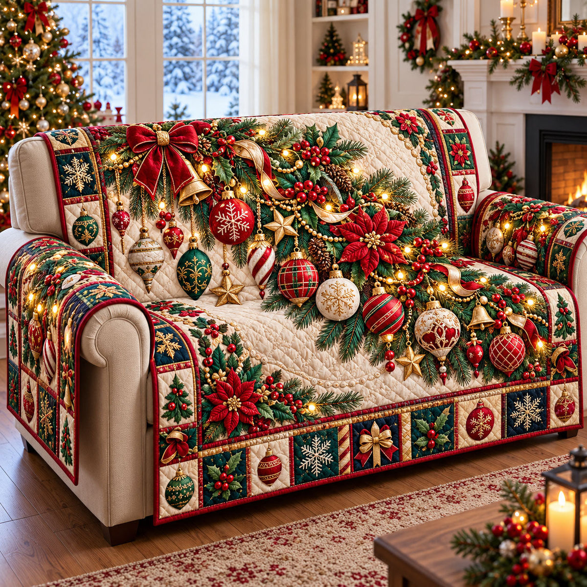 Christmas Ornament Quilted Sofa Cover GFTONMU3404