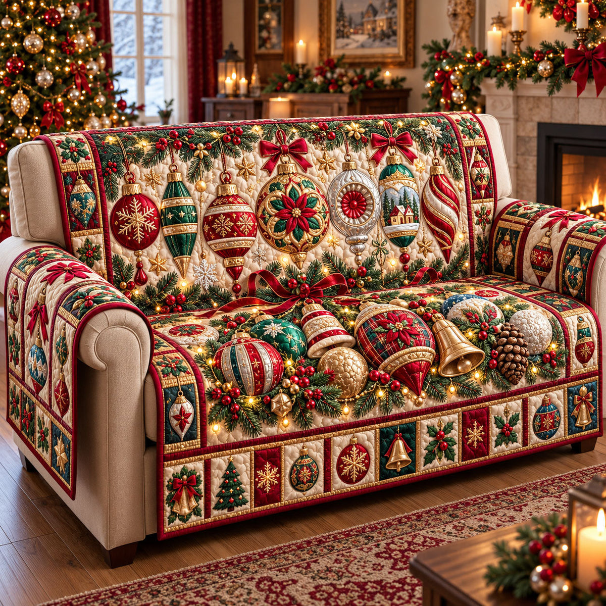 Christmas Ornament Quilted Sofa Cover GFTONMU3407