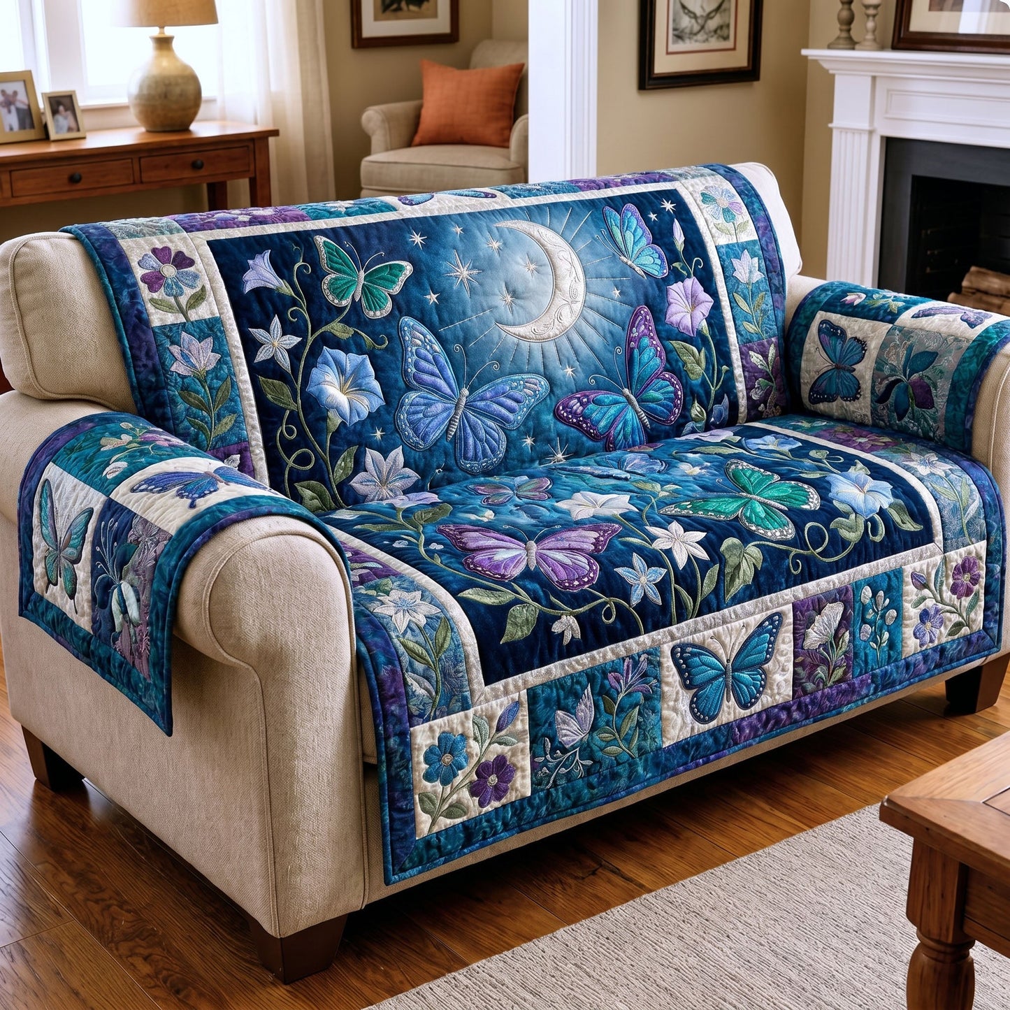 Floral Butterfly Quilted Sofa Cover GFTONMU341