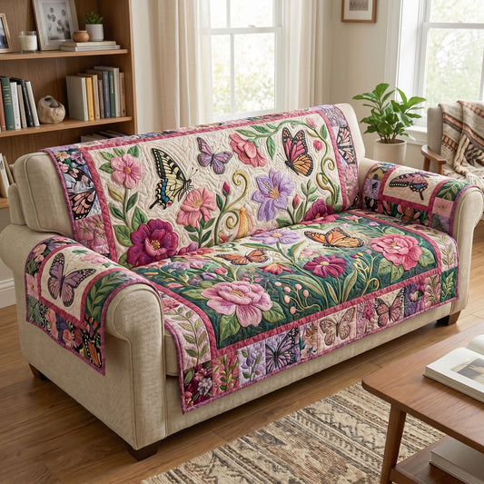 Floral Butterfly Quilted Sofa Cover GFTONMU344