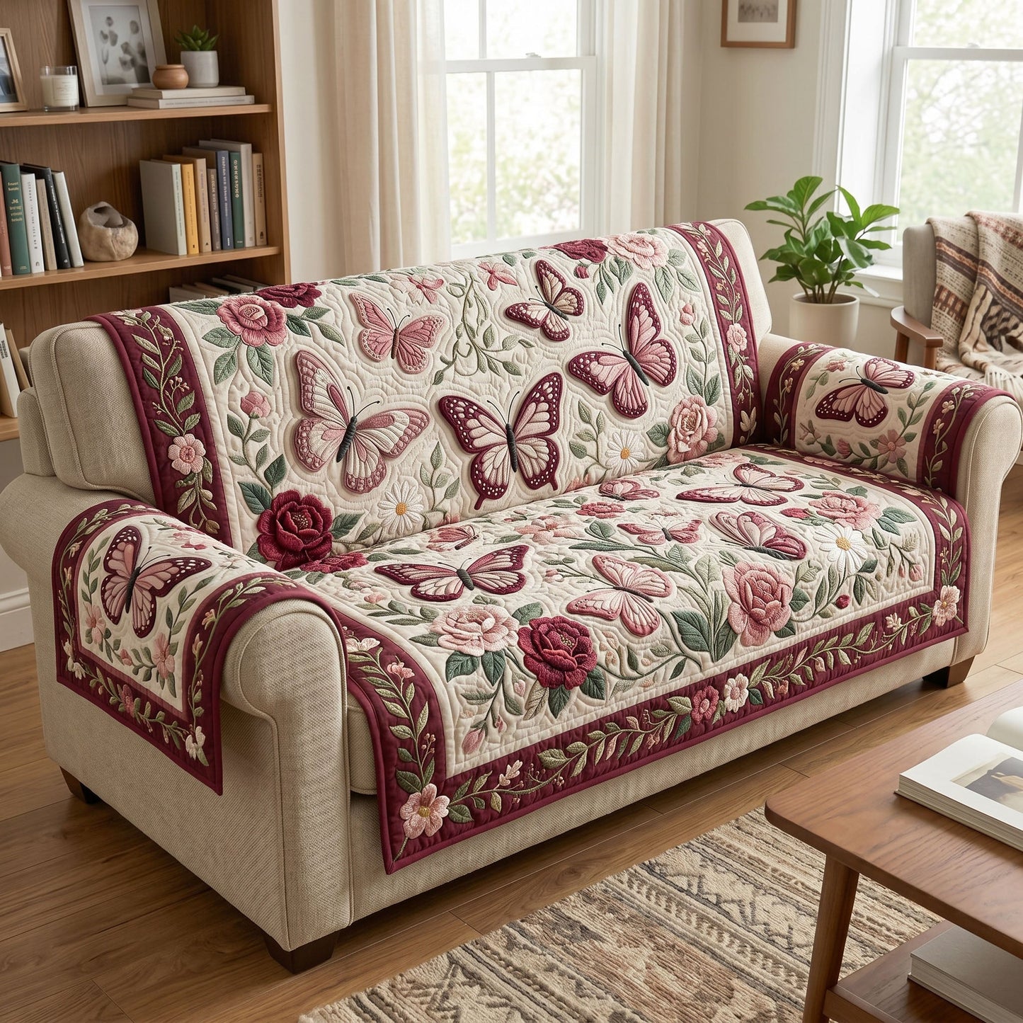 Floral Butterfly Quilted Sofa Cover GFTONMU345