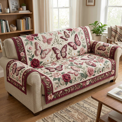 Floral Butterfly Quilted Sofa Cover GFTONMU345