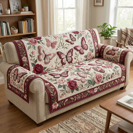 Floral Butterfly Quilted Sofa Cover GFTONMU345
