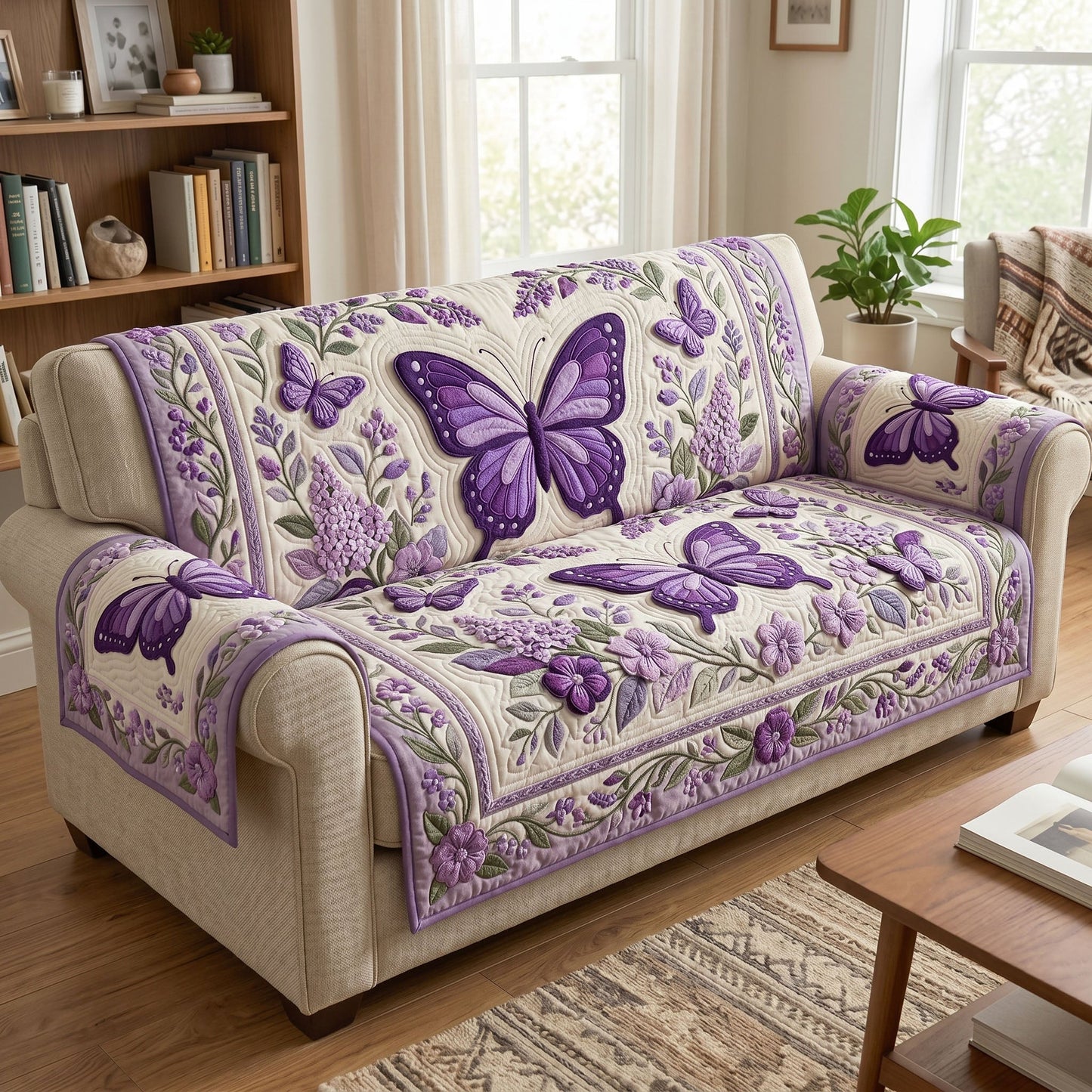 Floral Butterfly Quilted Sofa Cover GFTONMU346
