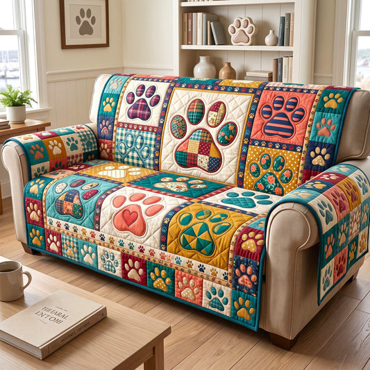 Paw Print Quilted Sofa Cover GFTONMU3505