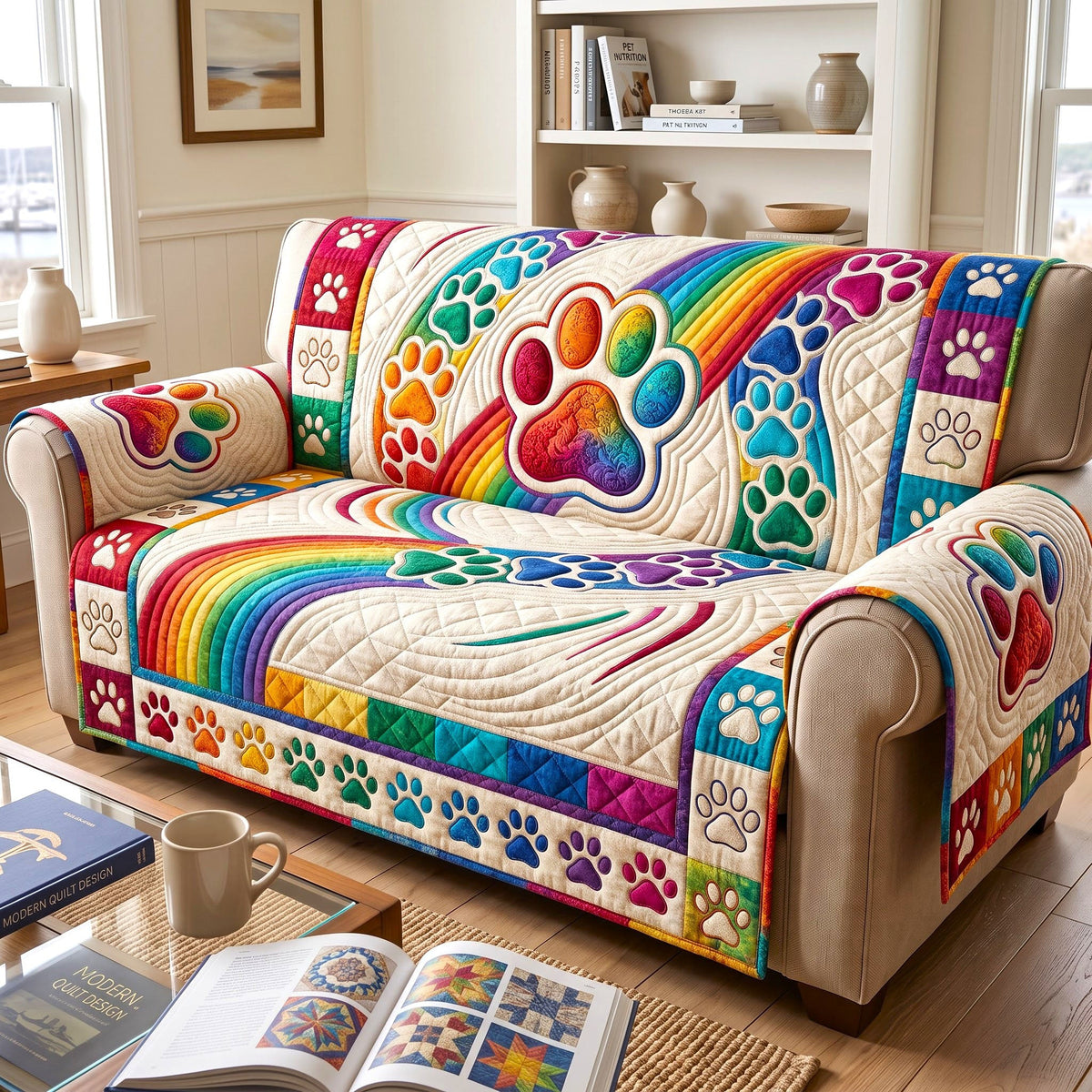 Paw Print Quilted Sofa Cover GFTONMU3506