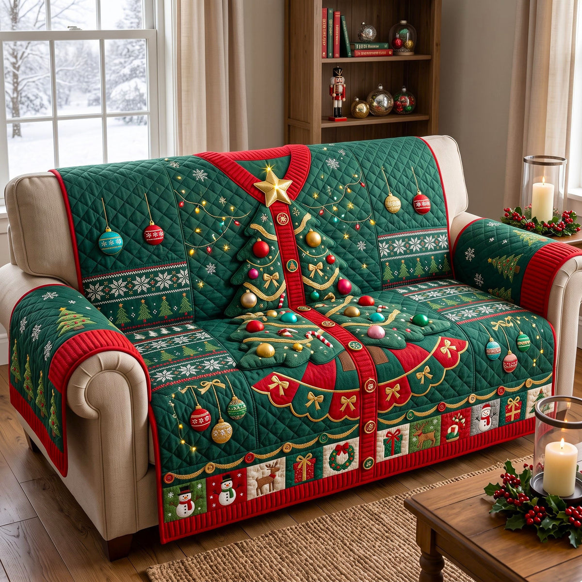 Christmas Spirit Quilted Sofa Cover GFTONMU3514