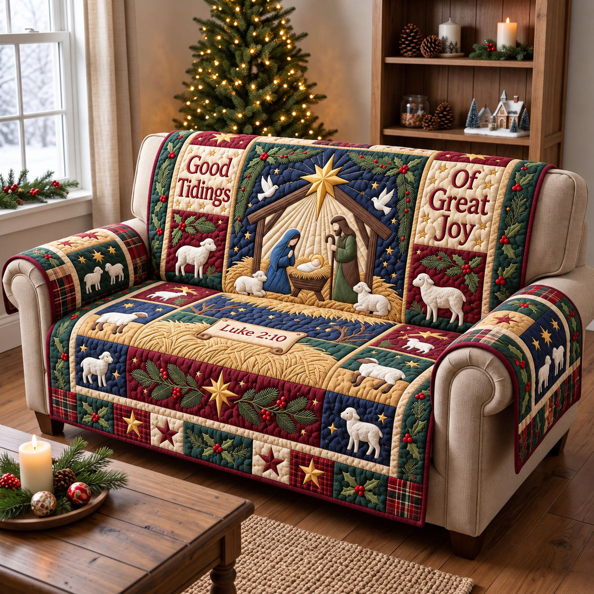Christmas Christian Quilted Sofa Cover GFTONMU3550