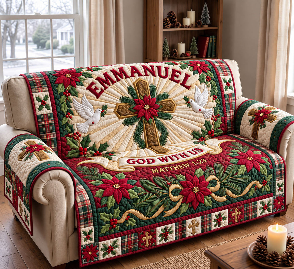 Christmas Christian Quilted Sofa Cover GFTONMU3560