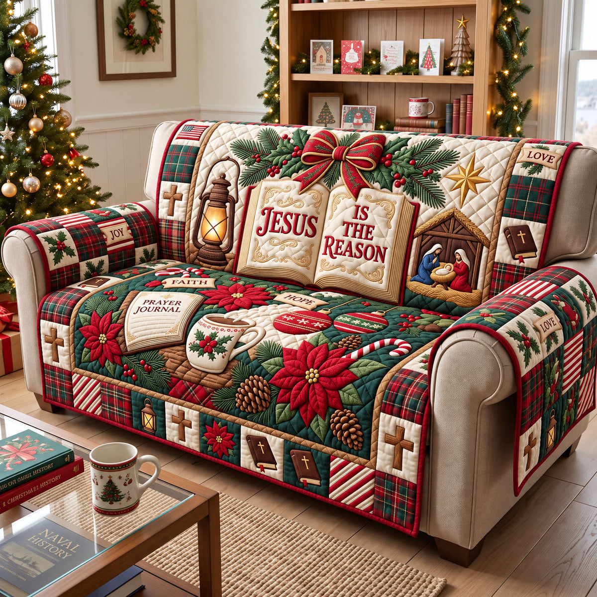 Christmas Christian Quilted Sofa Cover GFTONMU3563