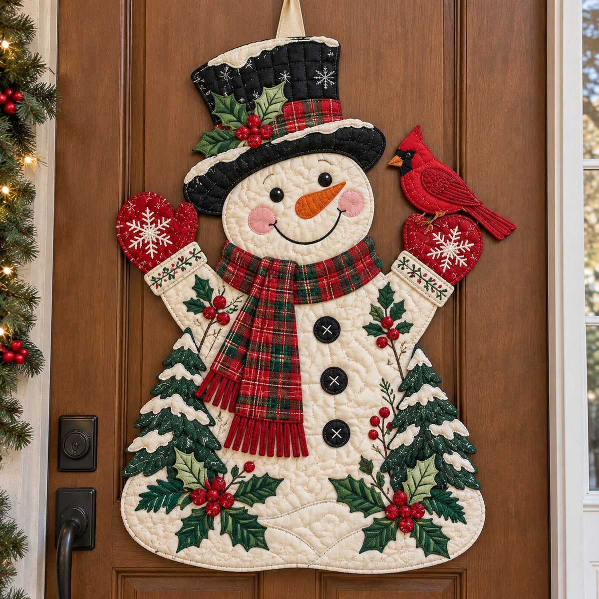 Christmas Snowman Custom Shape Quilted Door Hanger GFTONMU4089