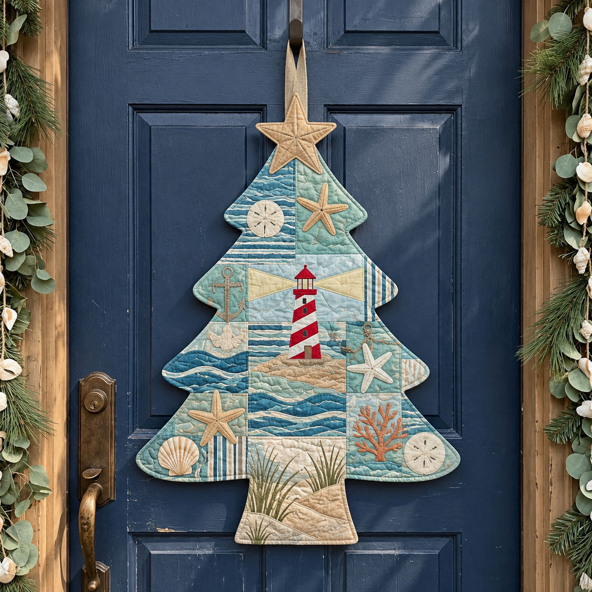 Coastal Christmas Custom Shape Quilted Door Hanger GFTONMU4167