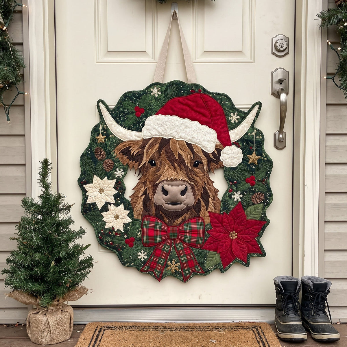 Highland Cow Custom Shape Quilted Door Hanger GFTONMU4174