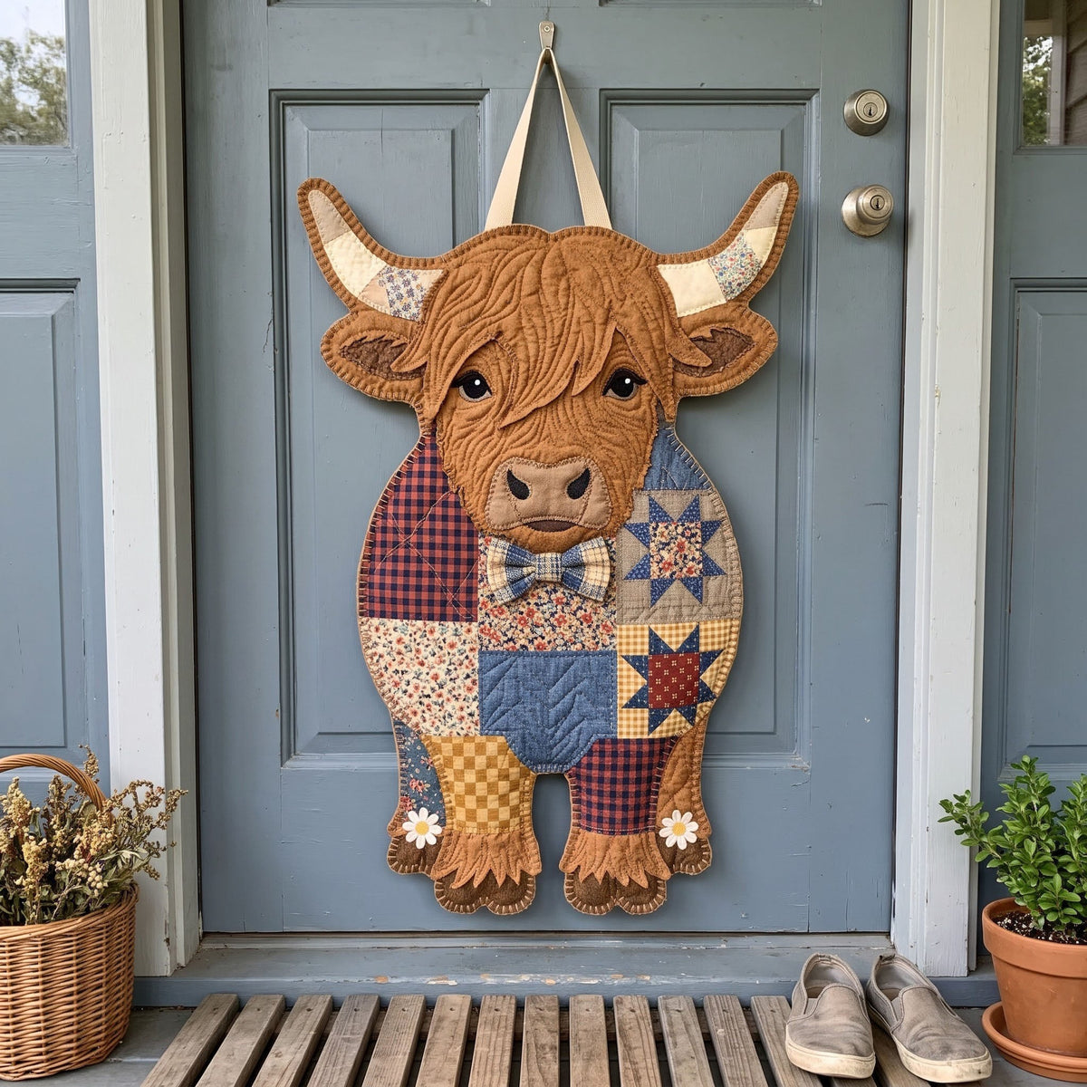 Highland Cow Custom Shape Quilted Door Hanger GFTONMU4175
