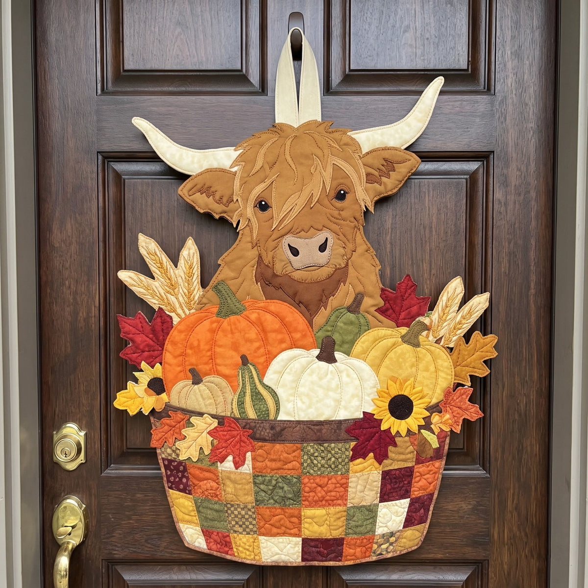 Highland Cow Custom Shape Quilted Door Hanger GFTONMU4177