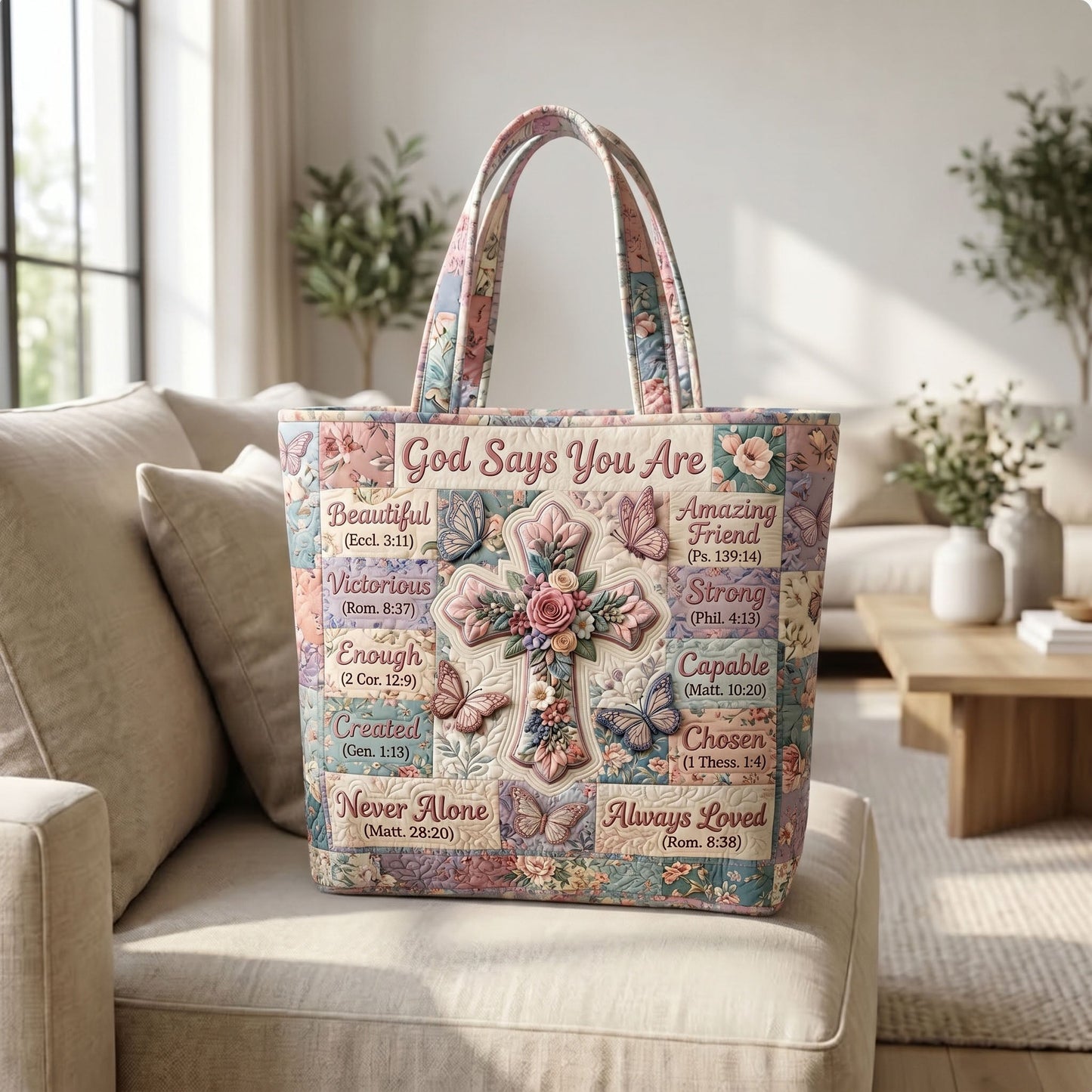Floral Bible Quilted Tote Bag GFTONMU456