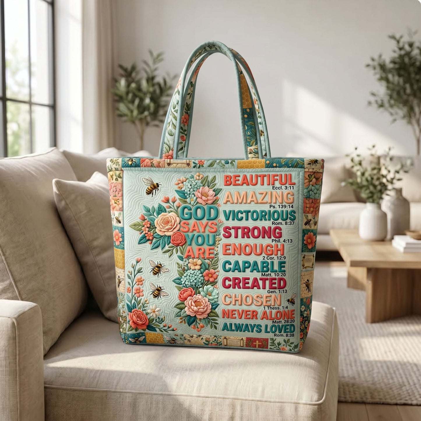 Floral Bible Quilted Tote Bag GFTONMU458