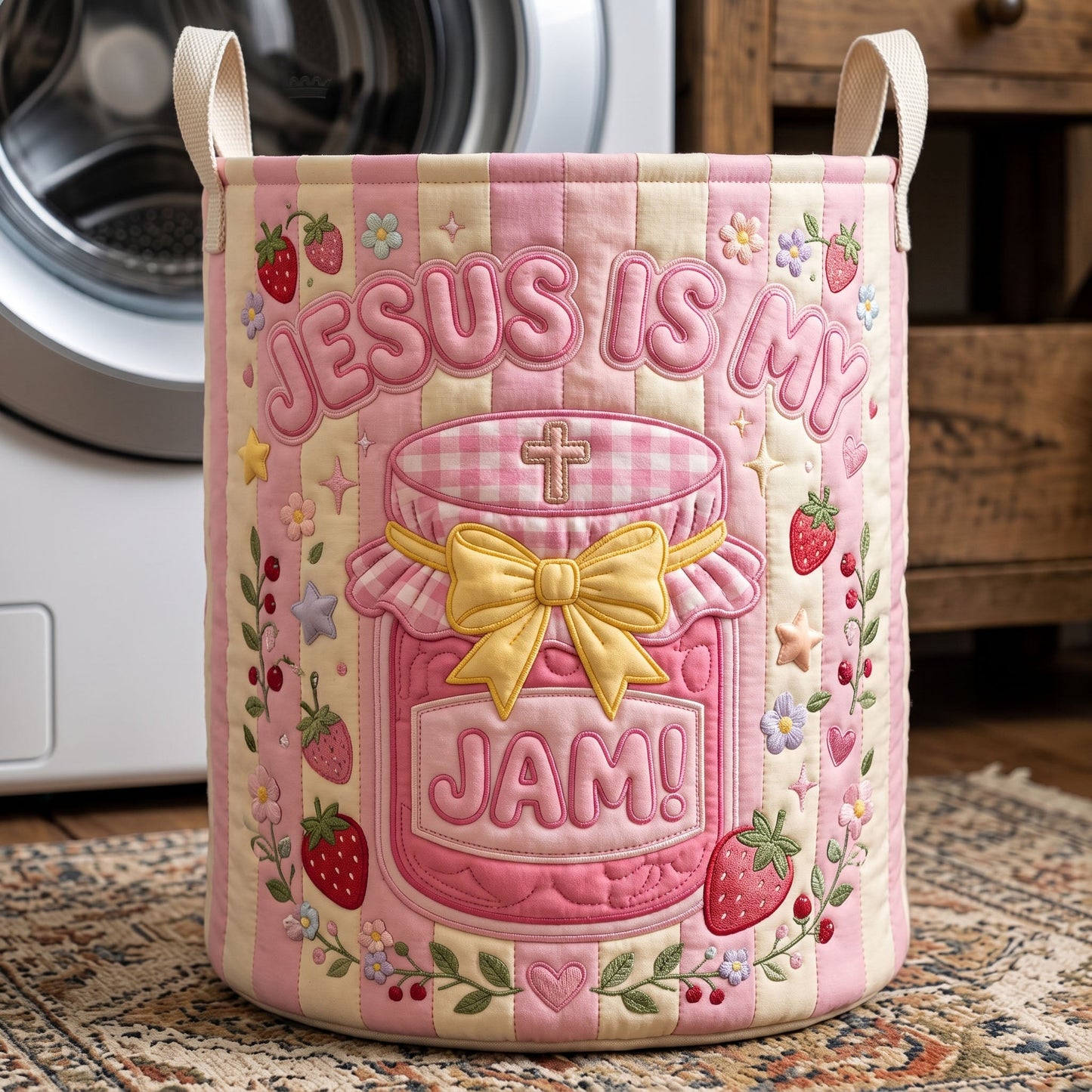 Striped Christian Quilted Laundry Basket GFTONMU504