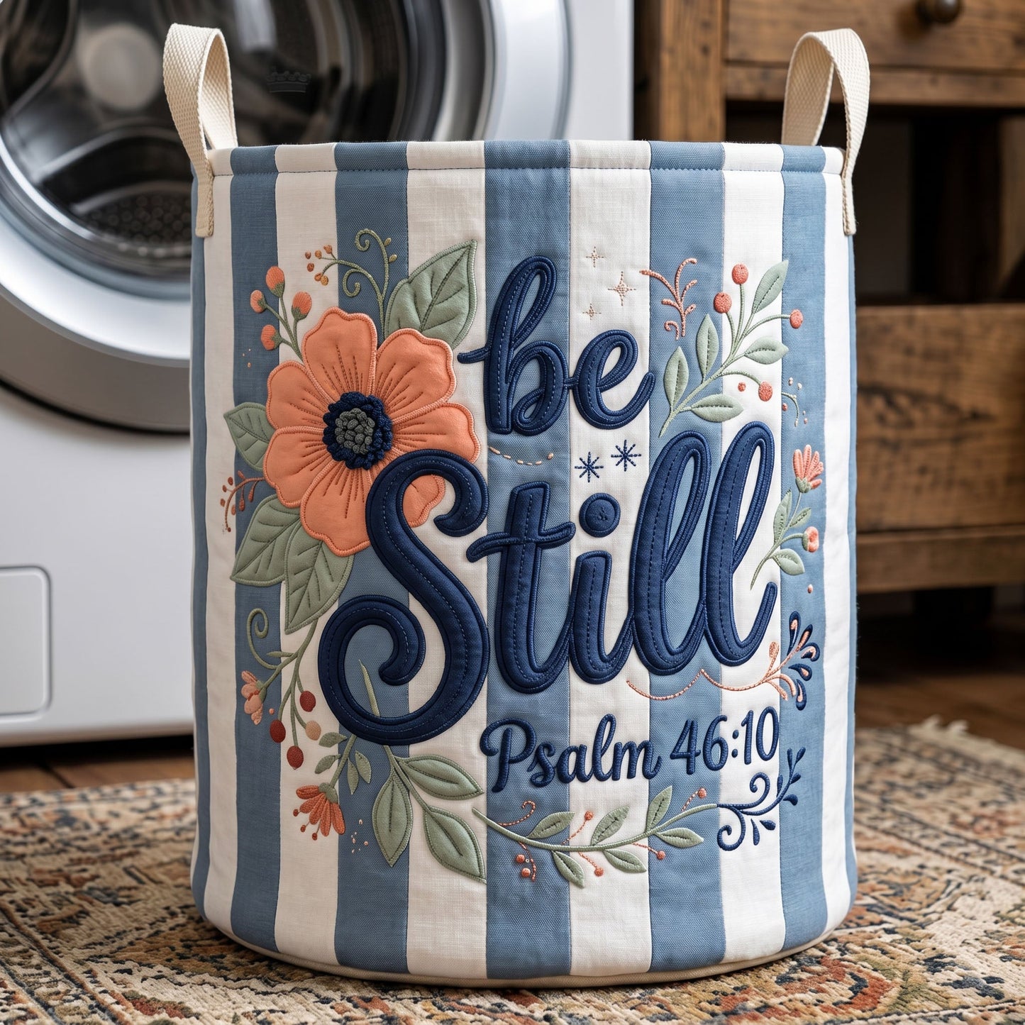 Striped Christian Quilted Laundry Basket GFTONMU507