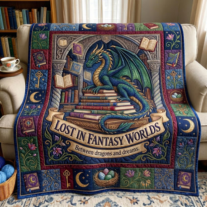 Bookworm Dragon Quilted Blanket GFTONMU604