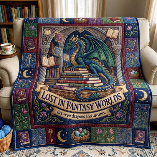 Bookworm Dragon Quilted Blanket GFTONMU604