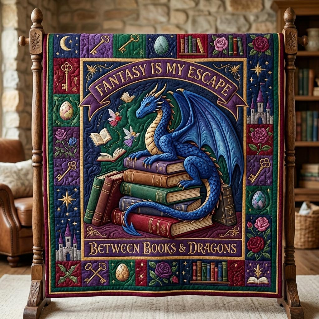 Bookworm Dragon Quilted Blanket GFTONMU606