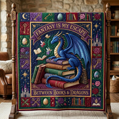 Bookworm Dragon Quilted Blanket GFTONMU606