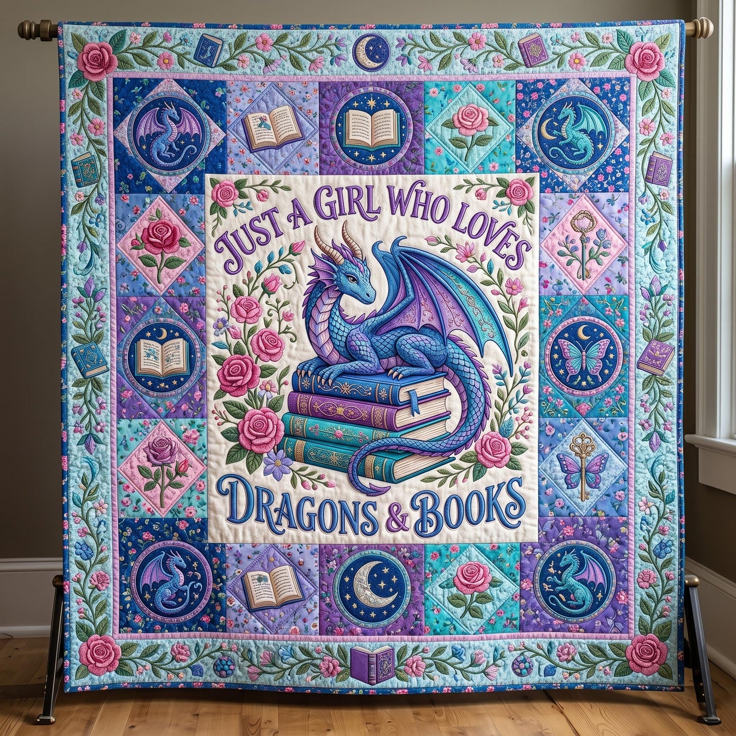 Bookworm Dragon Quilted Blanket GFTONMU614