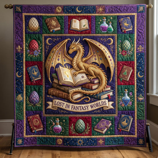 Bookworm Dragon Quilted Blanket GFTONMU616