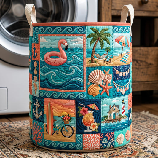 Coastal Life Quilted Laundry Basket GFTONMU622