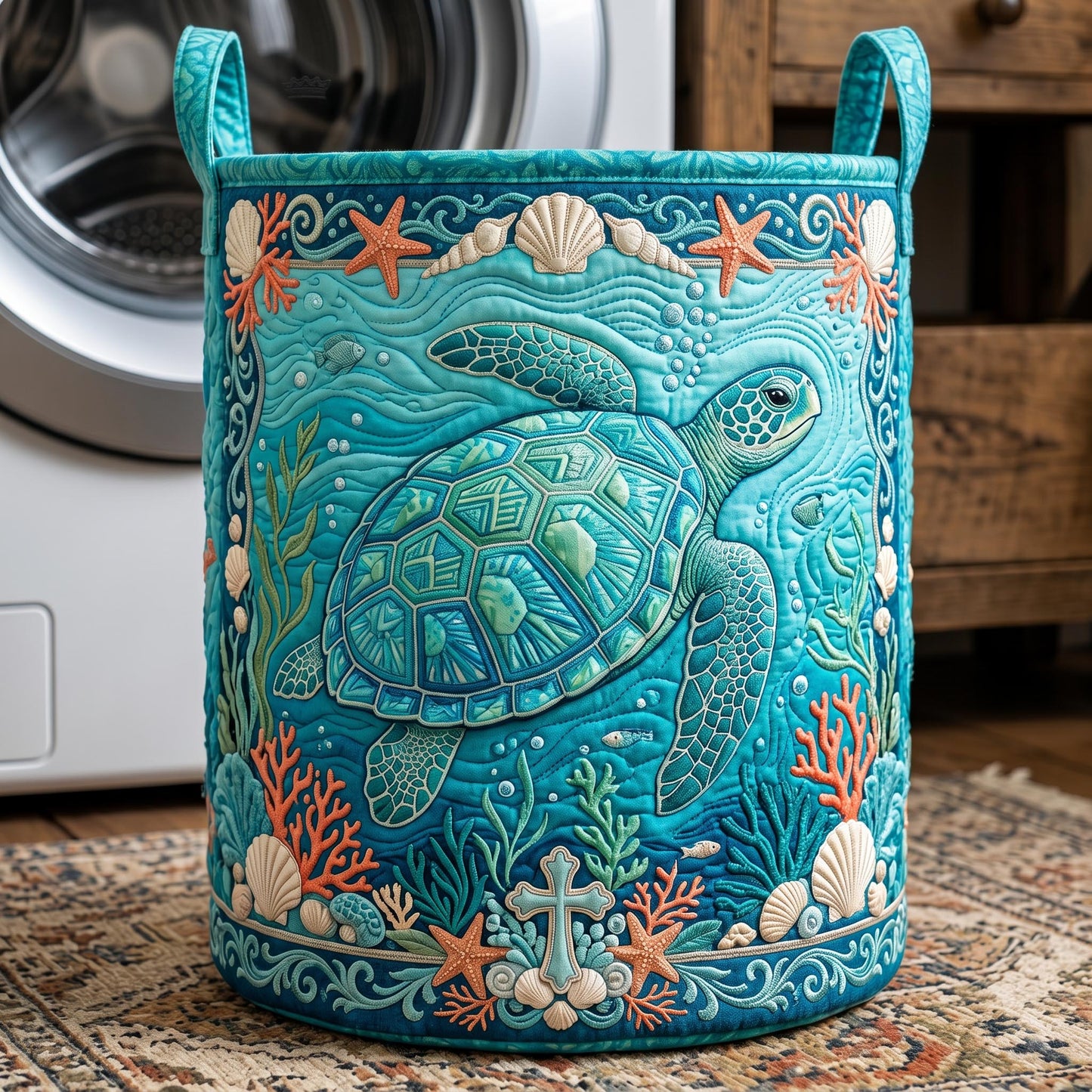 Coastal Life Quilted Laundry Basket GFTONMU623