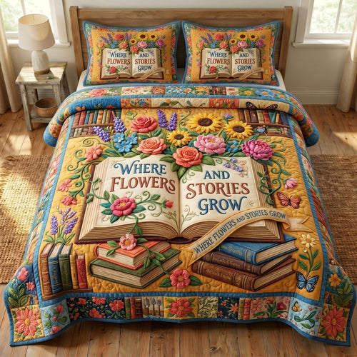 Floral Library 3-Piece Quilted Bedding Set GFTONMU680