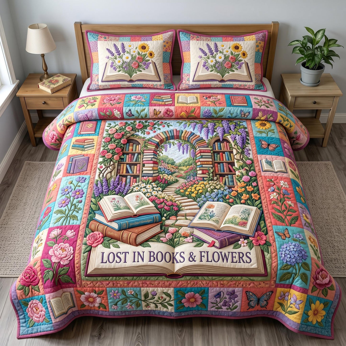 Floral Library 3-Piece Quilted Bedding Set GFTONMU685