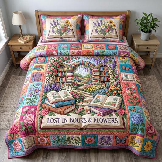 Floral Library 3-Piece Quilted Bedding Set GFTONMU685