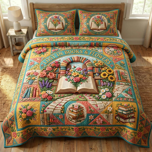 Floral Library 3-Piece Quilted Bedding Set GFTONMU688
