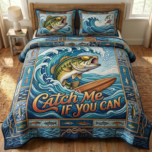 Bass Fishing 3-Piece Quilted Bedding Set GFTONMU758