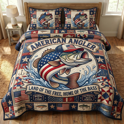 Patriotic Fishing 3-Piece Quilted Bedding Set GFTONMU774