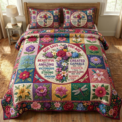 Floral Bible 3-Piece Quilted Bedding Set GFTONMU799