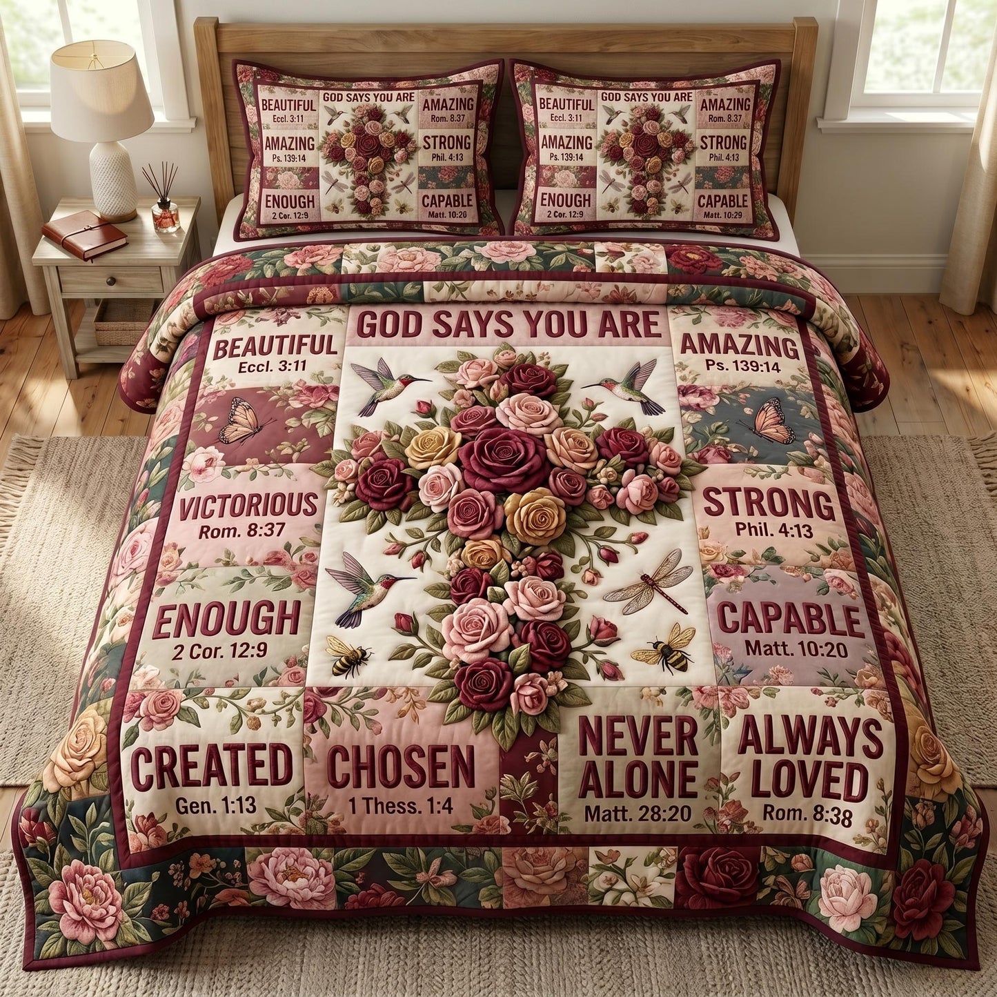 Floral Bible 3-Piece Quilted Bedding Set GFTONMU805