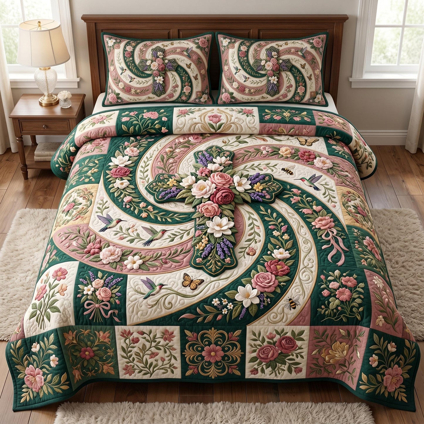 Floral Bible 3-Piece Quilted Bedding Set GFTONMU812