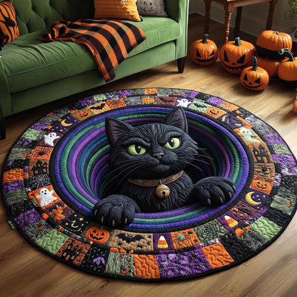 Black Cat Quilted Round Mat GFTONMU848