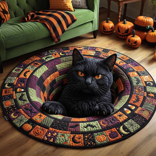 Black Cat Quilted Round Mat GFTONMU849